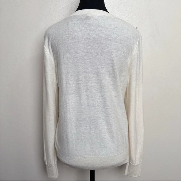 BANANA REPUBLIC Womens Medium Ruffle Front Cable Wool Sweater Ivory Color - Picture 3 of 15